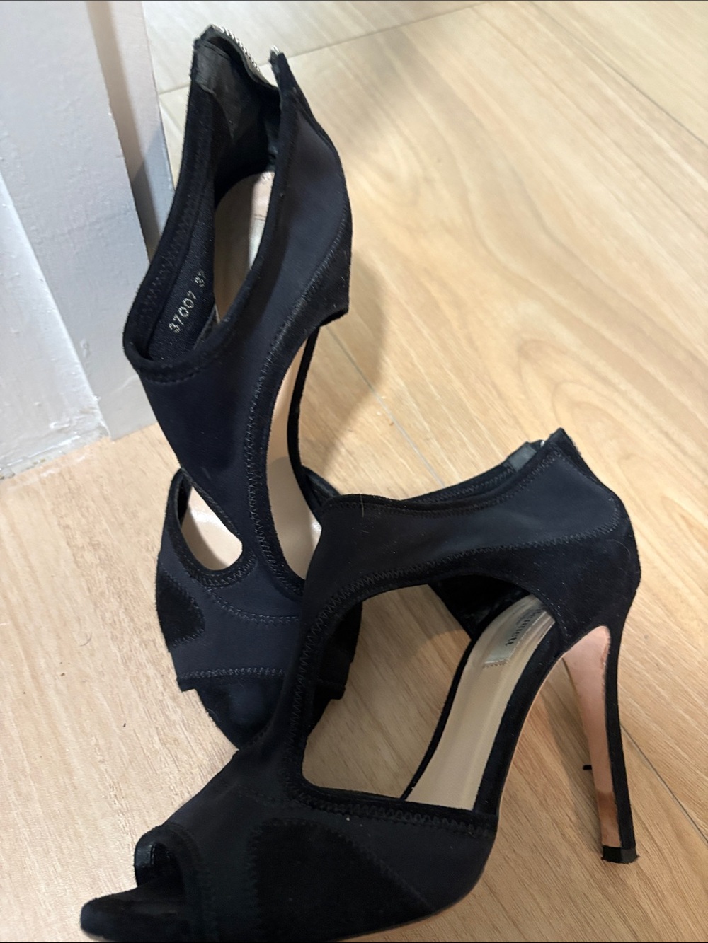 LK Bennett Black Cutout Peep-Toe Stiletto Heels